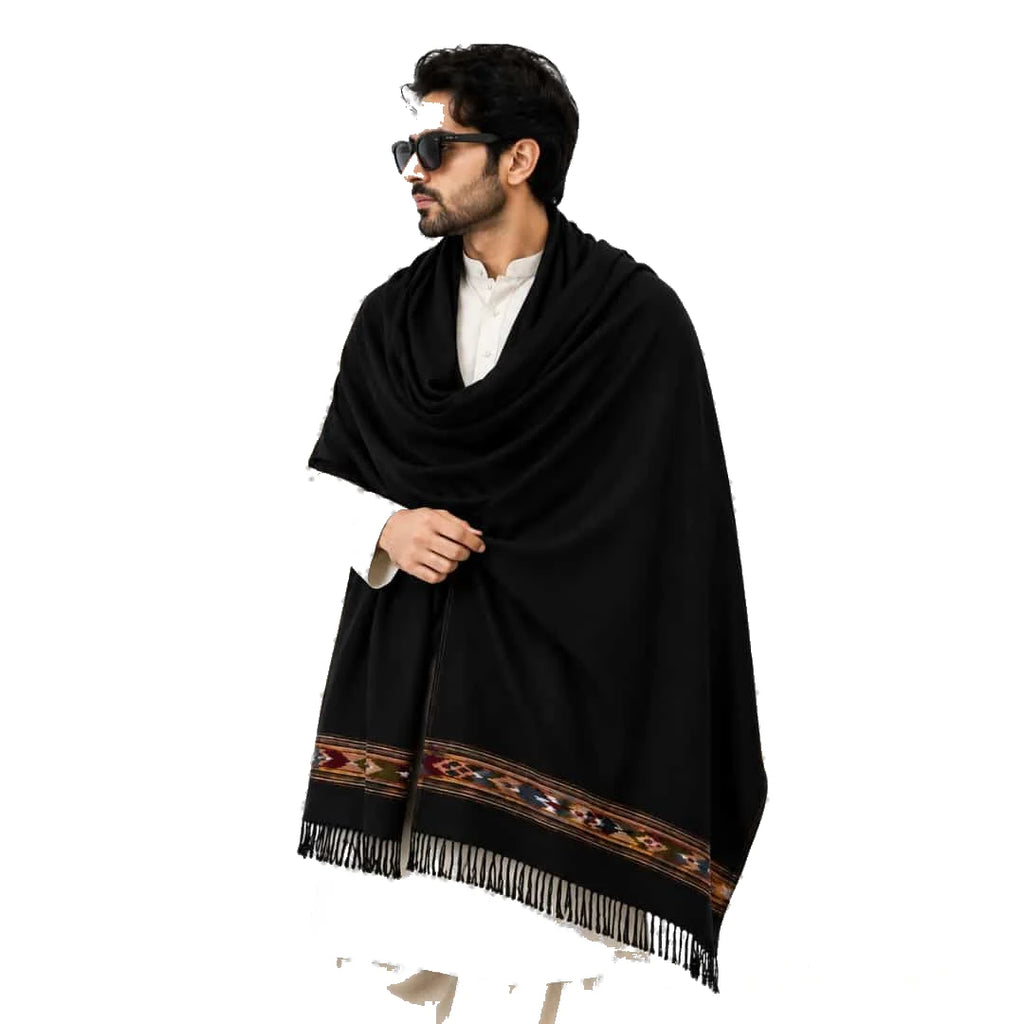 Black 48 Pure Australian Woolen Shawl with Frame Border - view 2