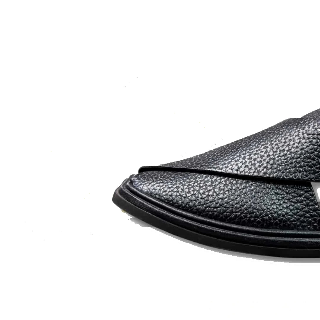 Black Dotted Smart Zalmi Peshawari Chappal - view 3