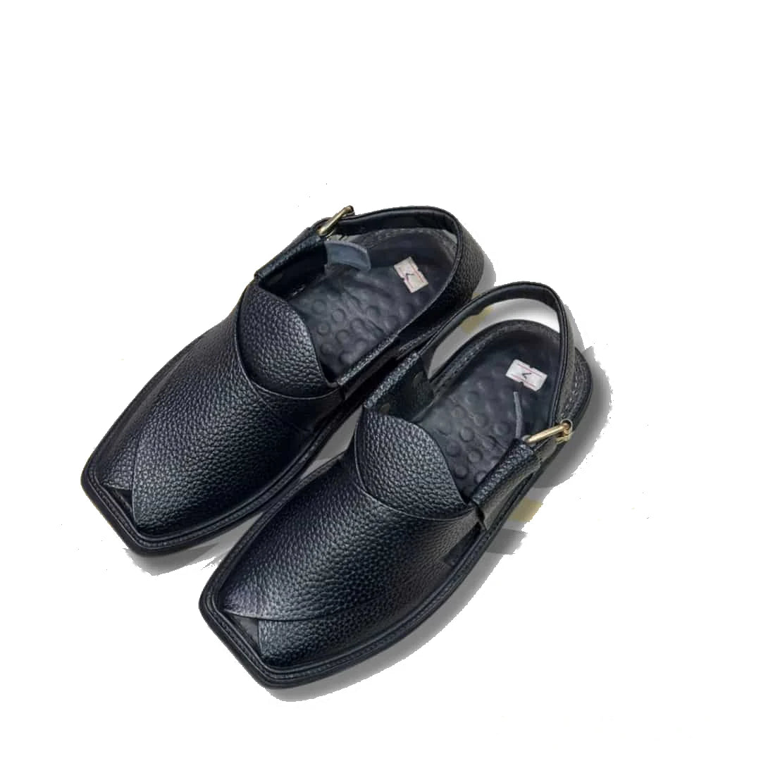 Black Dotted Smart Zalmi Peshawari Chappal - view 2