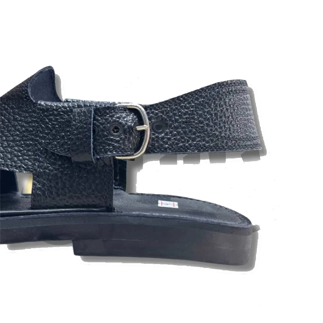 Black Dotted Takidar Medium Sole Peshawari Chappal - view 4