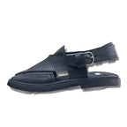 Black Dotted Takidar Medium Sole Peshawari Chappal - view 2