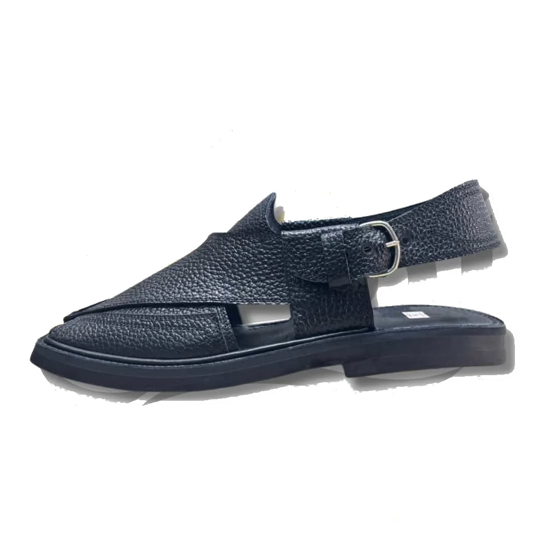 Black Dotted Takidar Medium Sole Peshawari Chappal - view 2