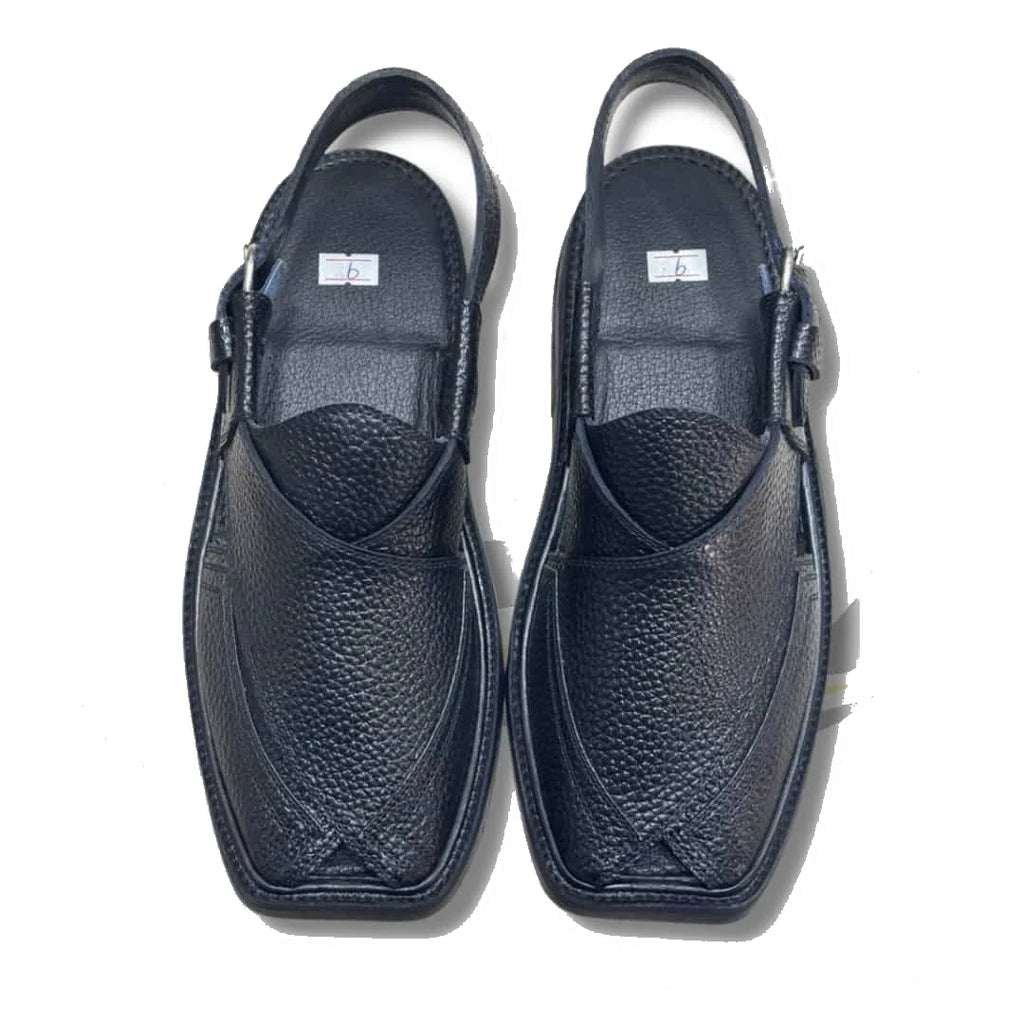 Black Dotted Takidar Medium Sole Peshawari Chappal