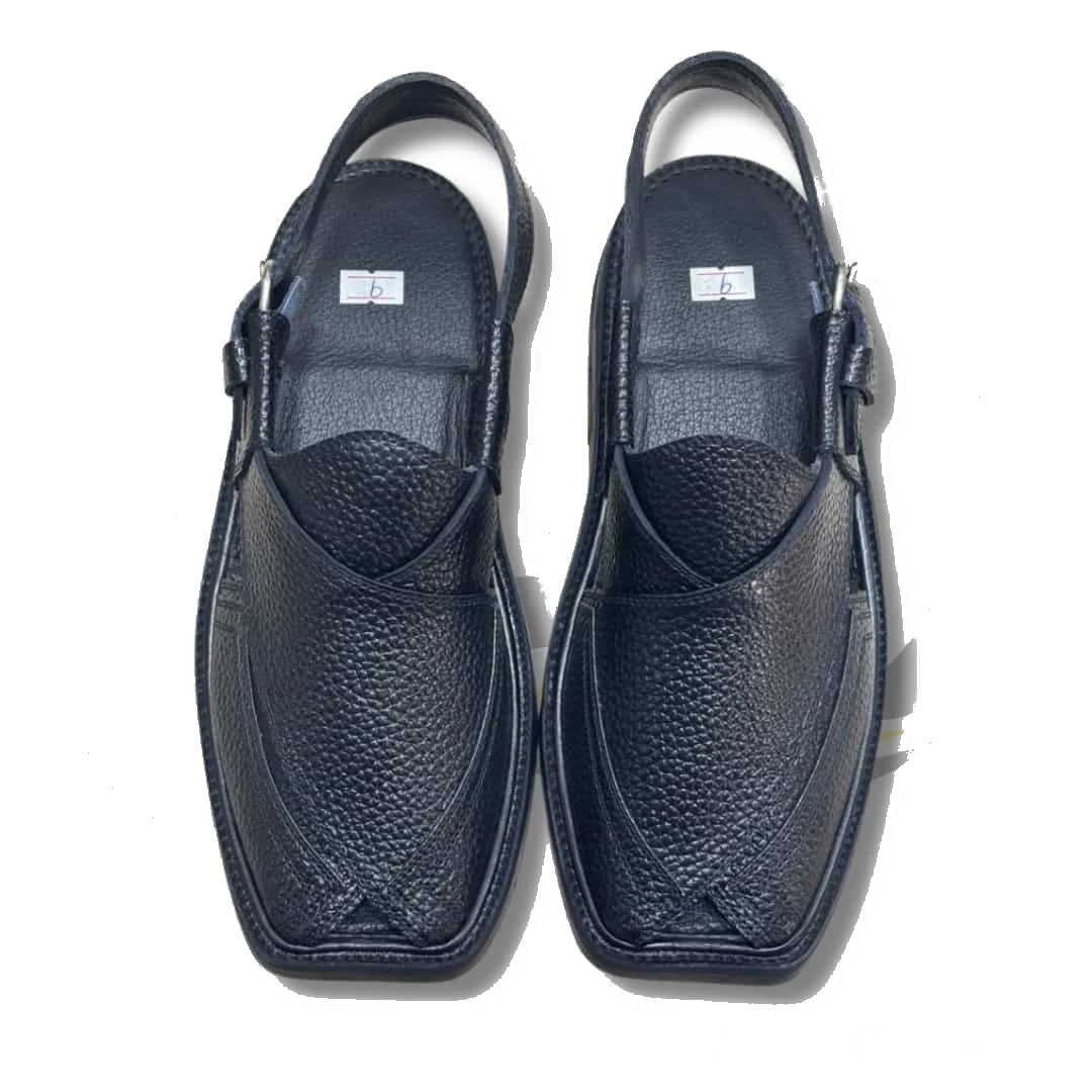 Black Dotted Takidar Medium Sole Peshawari Chappal