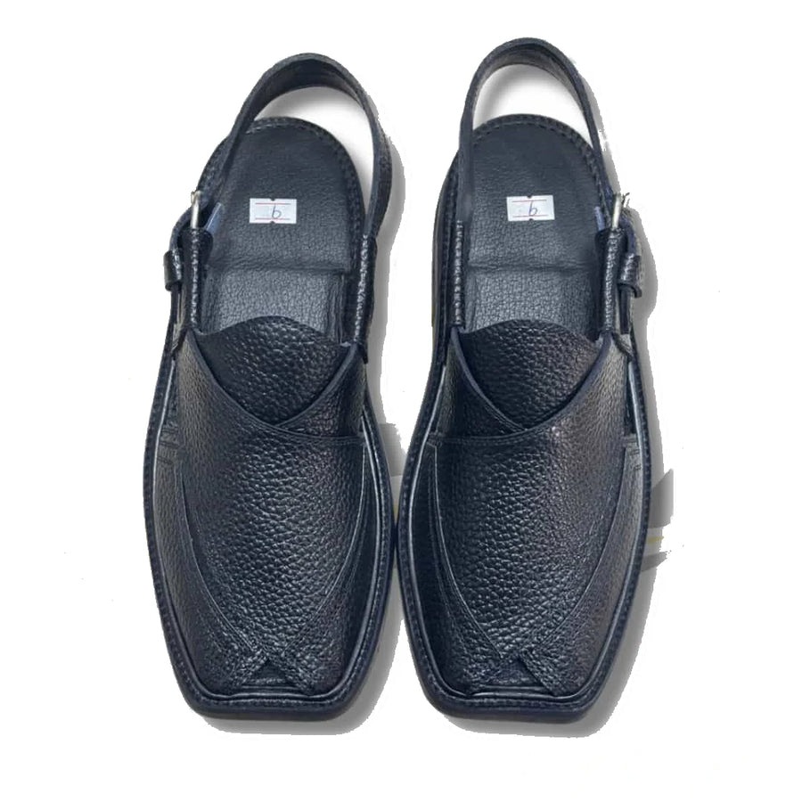 Black Dotted Takidar Medium Sole Peshawari Chappal