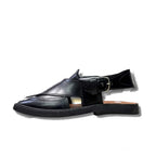 Black Medium Sole Takidar Peshawari Chappal - view 3
