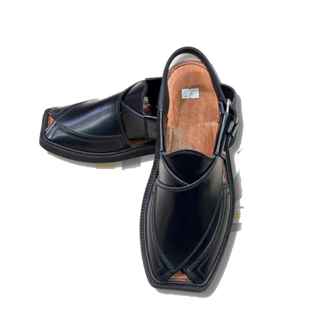 Black Medium Sole Takidar Peshawari Chappal - view 2