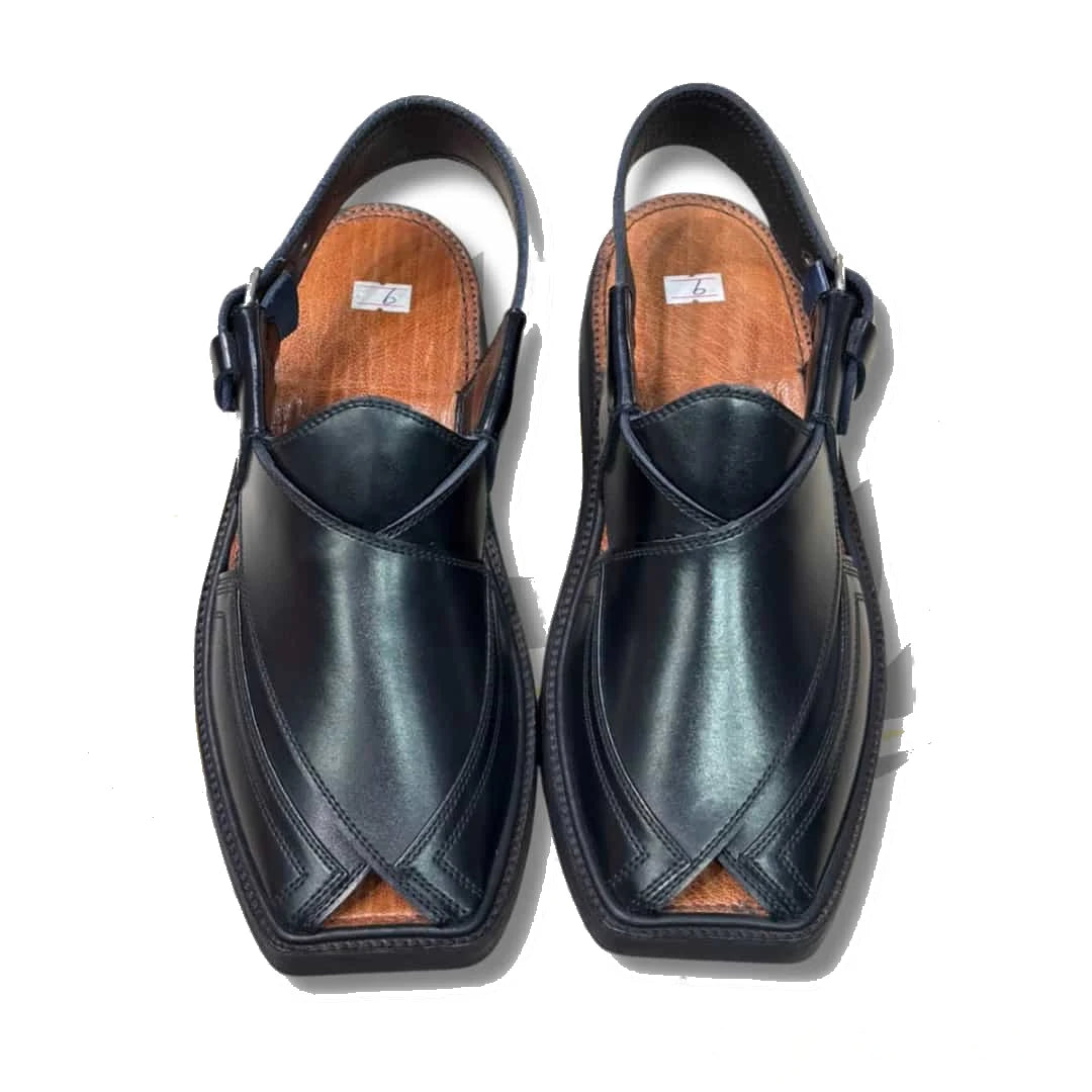 Black Medium Sole Takidar Peshawari Chappal