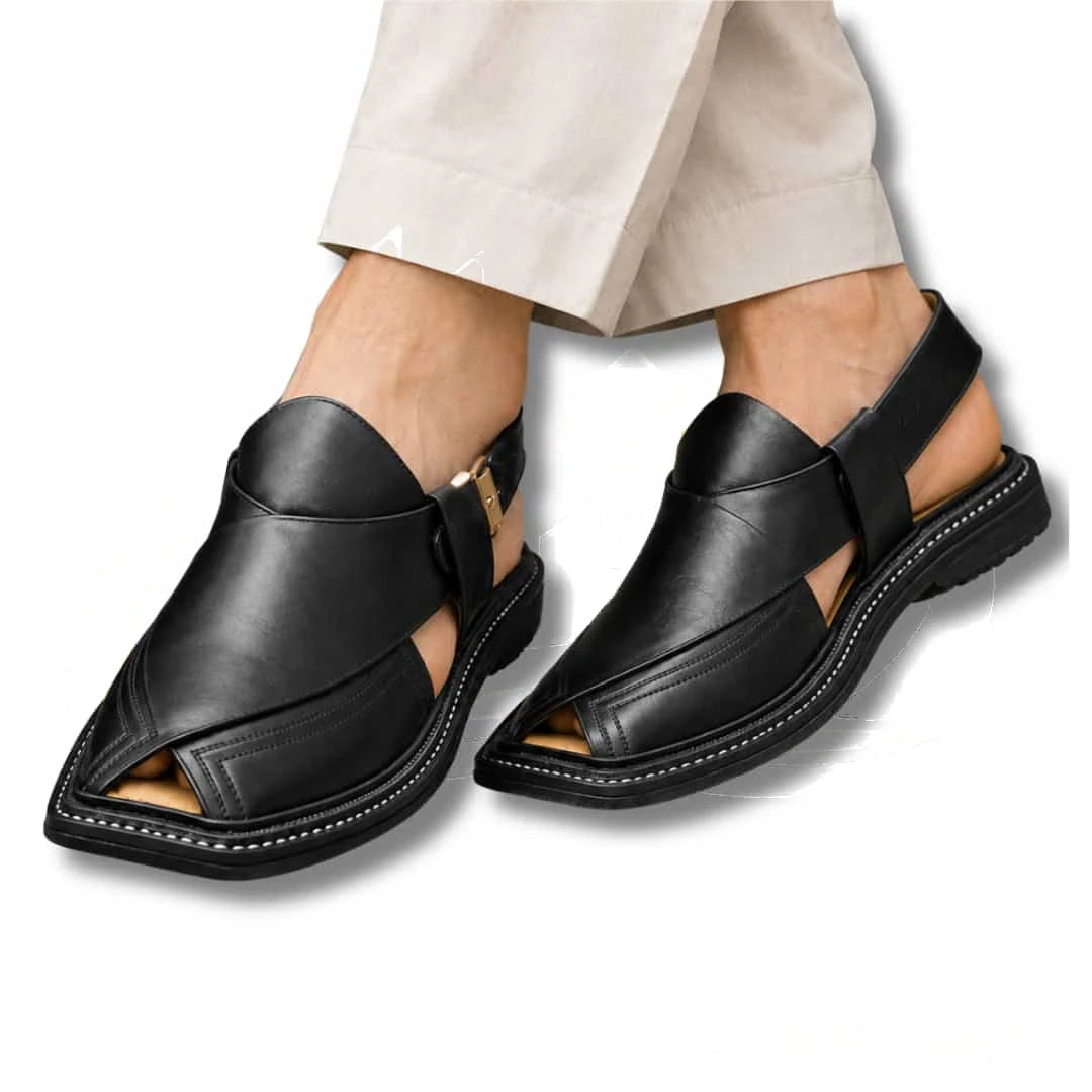 Black Triple Gear Takidar Charsadda Chappal - view 2