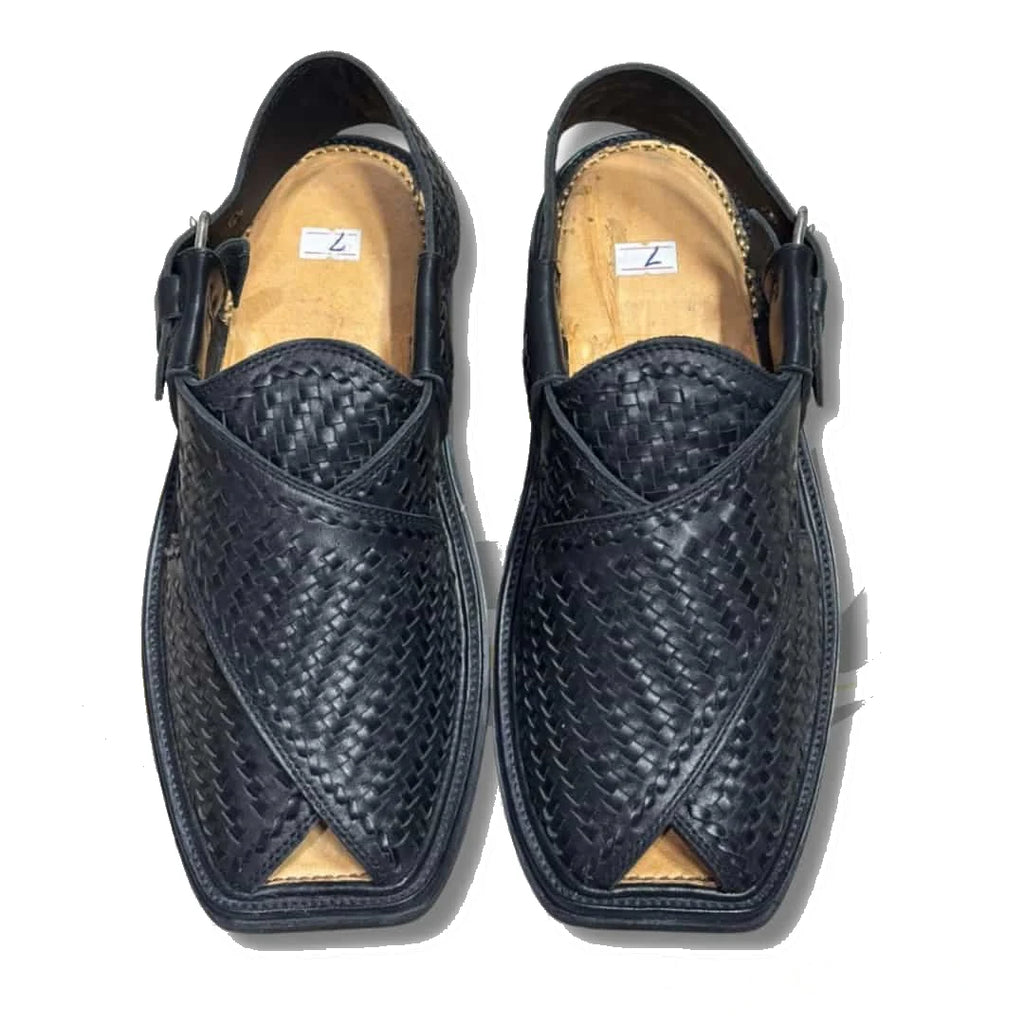 Black Woven Gol-T Peshawari Chappal