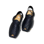 Black Woven T-Shape Peshawari Chappal - view 2
