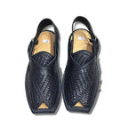 Black Woven T-Shape Peshawari Chappal