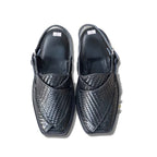 Black Woven Takidar Peshawari Chappal - Medium Sole - view 3