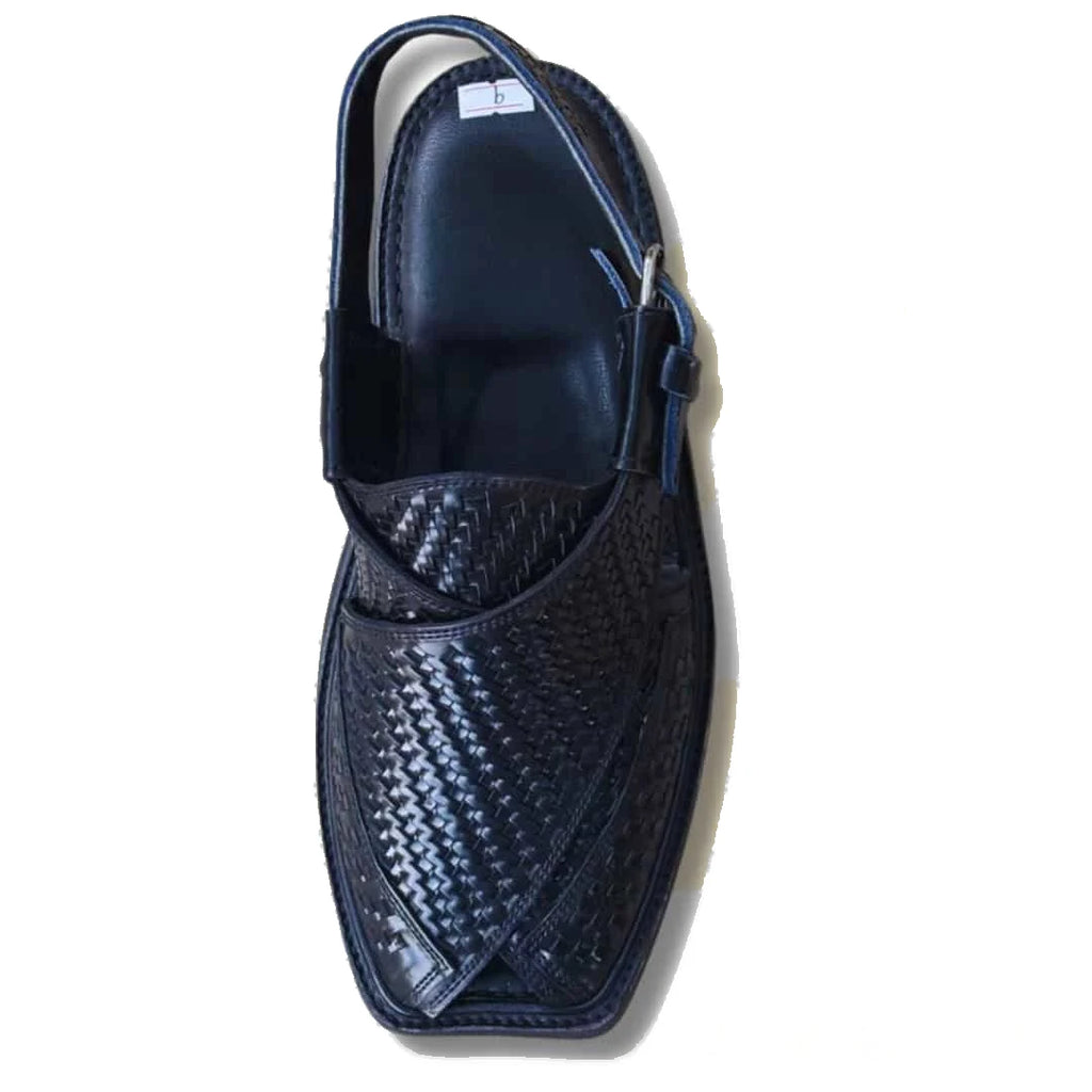 Black Woven Takidar Peshawari Chappal - Medium Sole