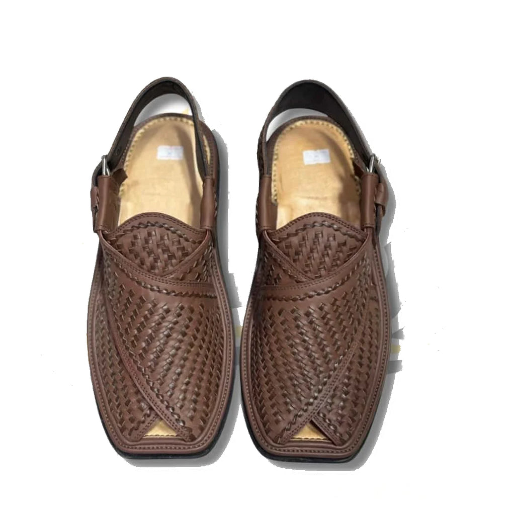 Brown Woven Gol-T Peshawari Chappal