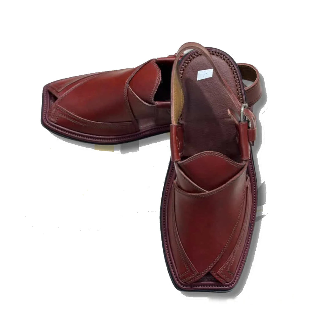 Burgundy Takidar Peshawari Chappal - view 2