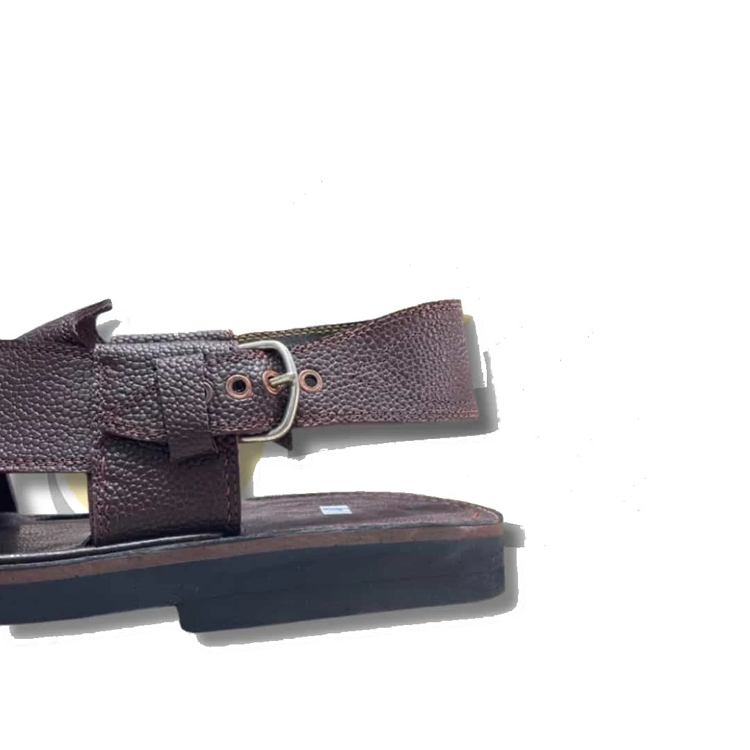 Dark Brown Dotted Takidar Medium Sole Peshawari Chappal - view 5