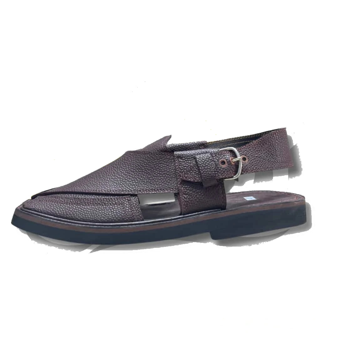 Dark Brown Dotted Takidar Medium Sole Peshawari Chappal - view 3