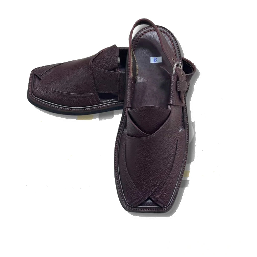 Dark Brown Dotted Takidar Medium Sole Peshawari Chappal - view 2