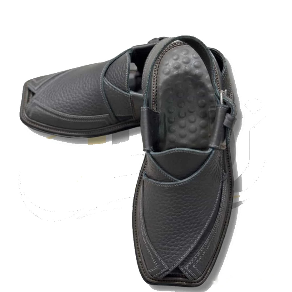 Dark Gray Crocodile Texture Takidar Peshawari Chappal - view 2