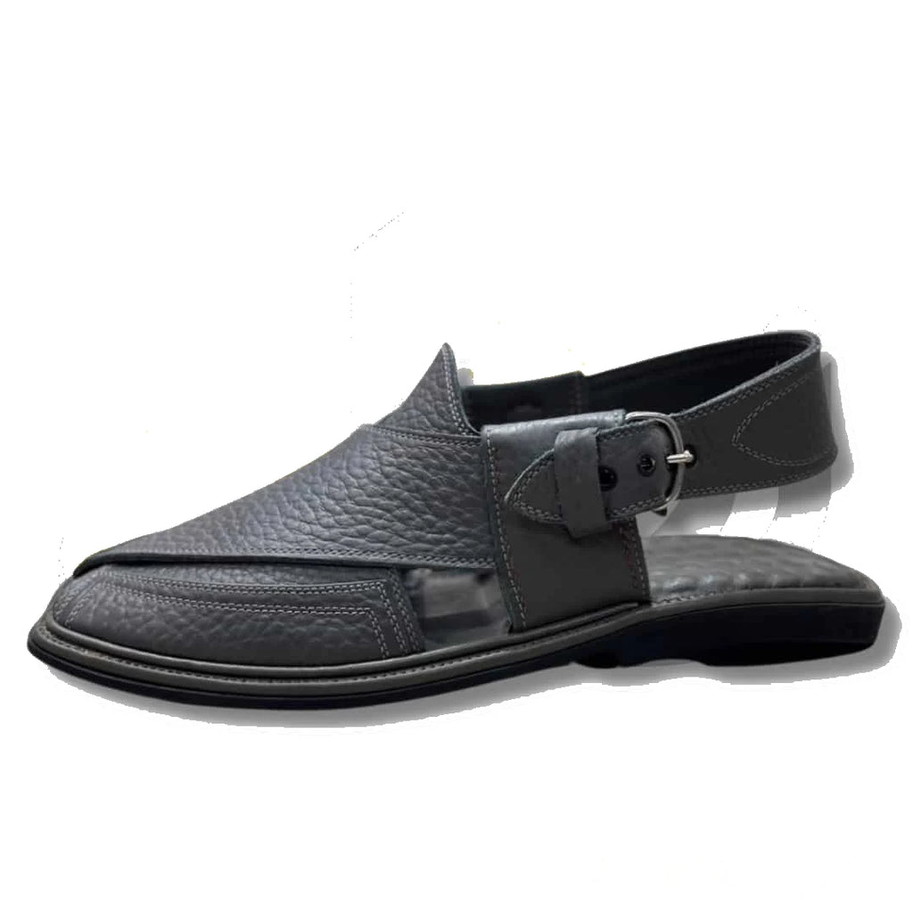 Dark Gray Crocodile Texture Takidar Peshawari Chappal - view 3