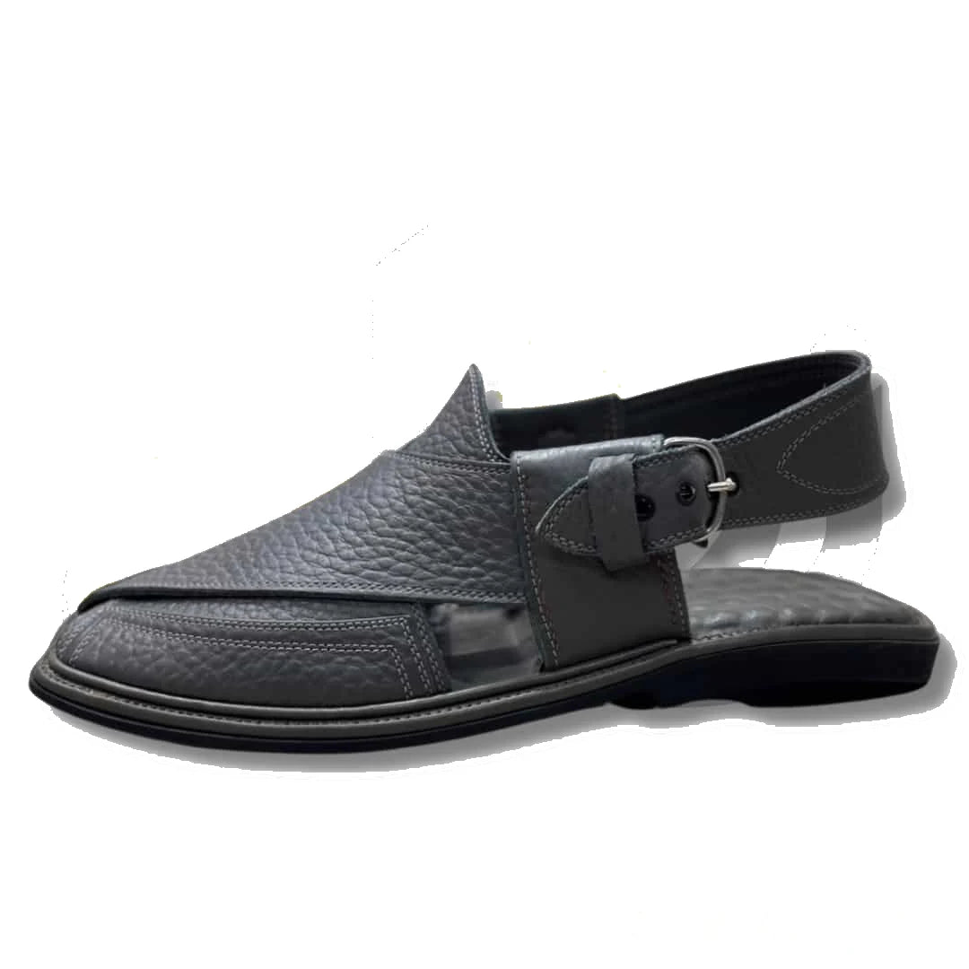 Dark Gray Crocodile Texture Takidar Peshawari Chappal - view 3