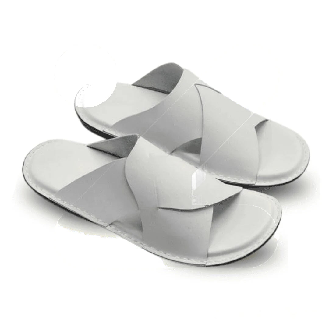 Handmade White Soft Sole Slippers
