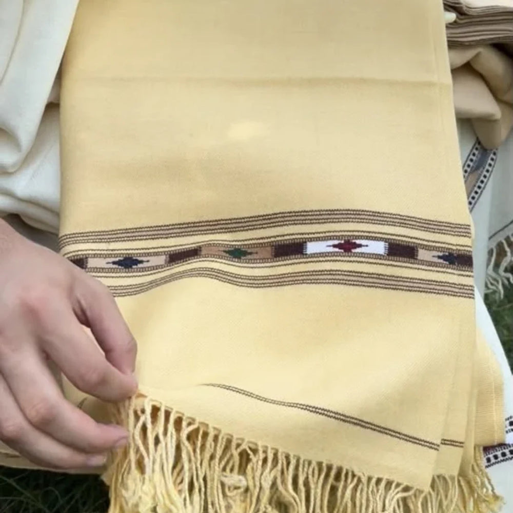 Ivory Cream 48 Pure Australian Woolen Shawl with Frame Border - view 2