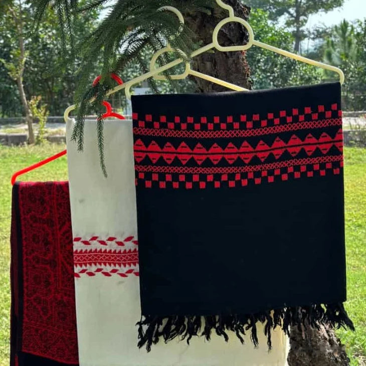 Ladies Black Pashmina Shawl with Red Border - view 2