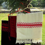 Ladies Off-White Pashmina Shawl with Red Border - view 2