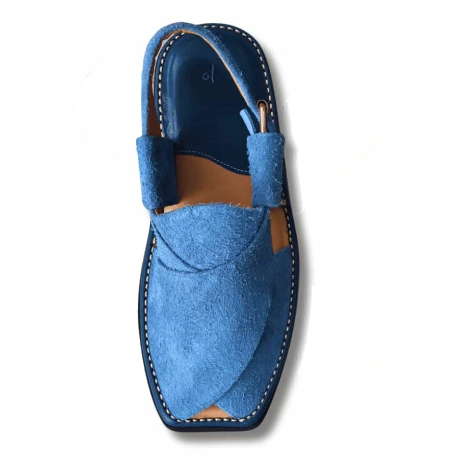 Light Blue Suede Peshawari Chappal - Medium Sole