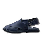 Navy Blue Crocodile Texture Takidar Peshawari Chappal - view 3