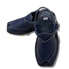 Navy Blue Crocodile Texture Takidar Peshawari Chappal - view 2