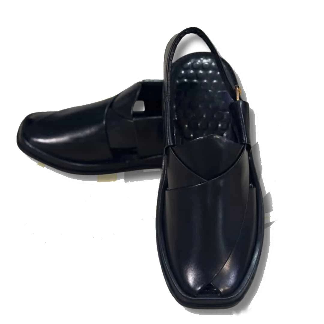 Premium Black Smart Zalmi Round Edge Peshawari Chappal - view 2