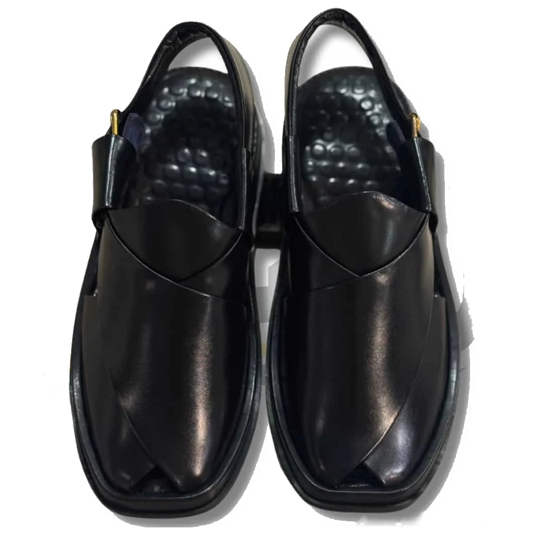 Premium Black Smart Zalmi Round Edge Peshawari Chappal