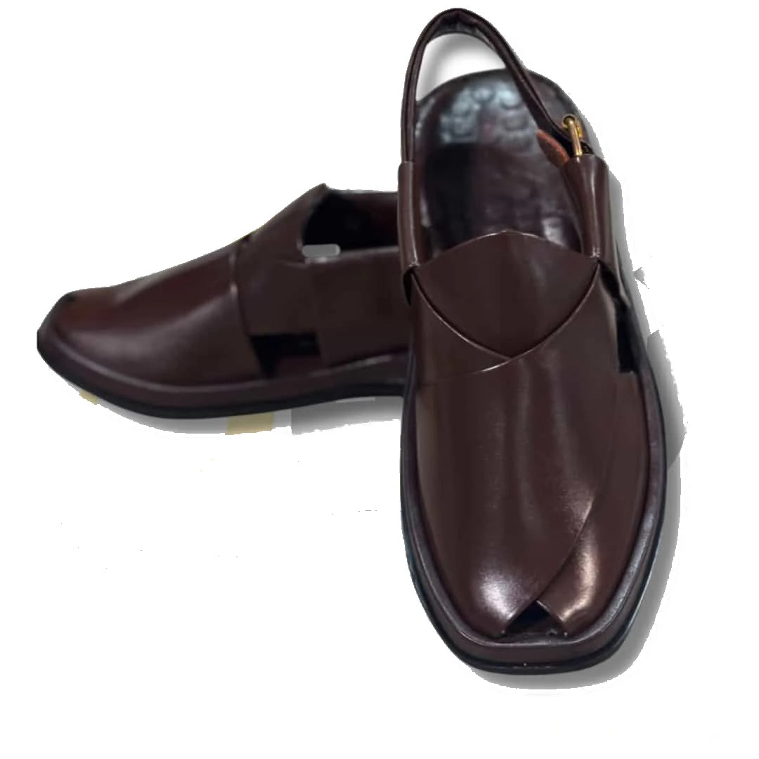 Premium Dark Brown Smart Zalmi Round Edge Peshawari Chappal - view 3