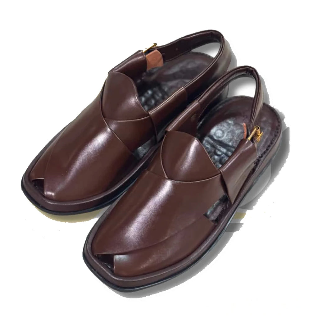 Premium Dark Brown Smart Zalmi Round Edge Peshawari Chappal - view 2