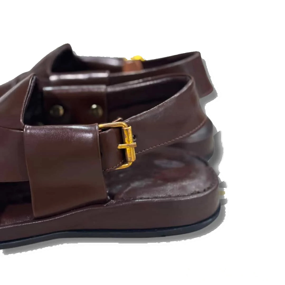 Premium Dark Brown Smart Zalmi Round Edge Peshawari Chappal - view 4