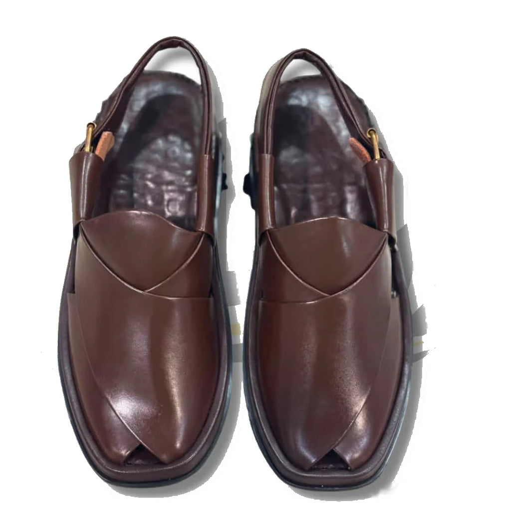Premium Dark Brown Smart Zalmi Round Edge Peshawari Chappal